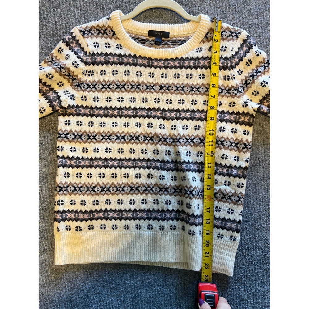J.Crew Womens‎ Fair Isle Lambswool Crewneck Sweater Cream Brown Black Size M - Picture 6 of 7